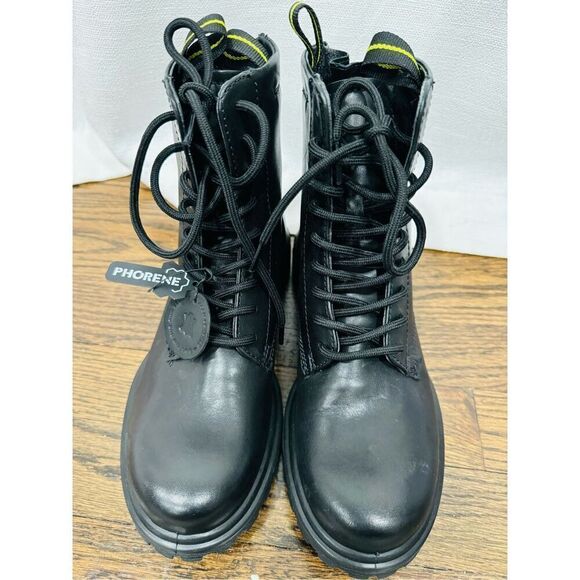 ECCO NWOB Tred Tray Black Leather Combat Boots - Picture 2 of 12